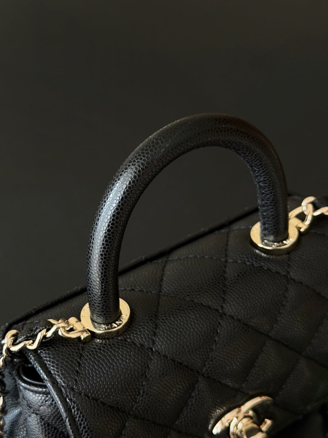 CC 26s Mini Flap Bag 14.5cm with Top Handle Black Caviar Leather