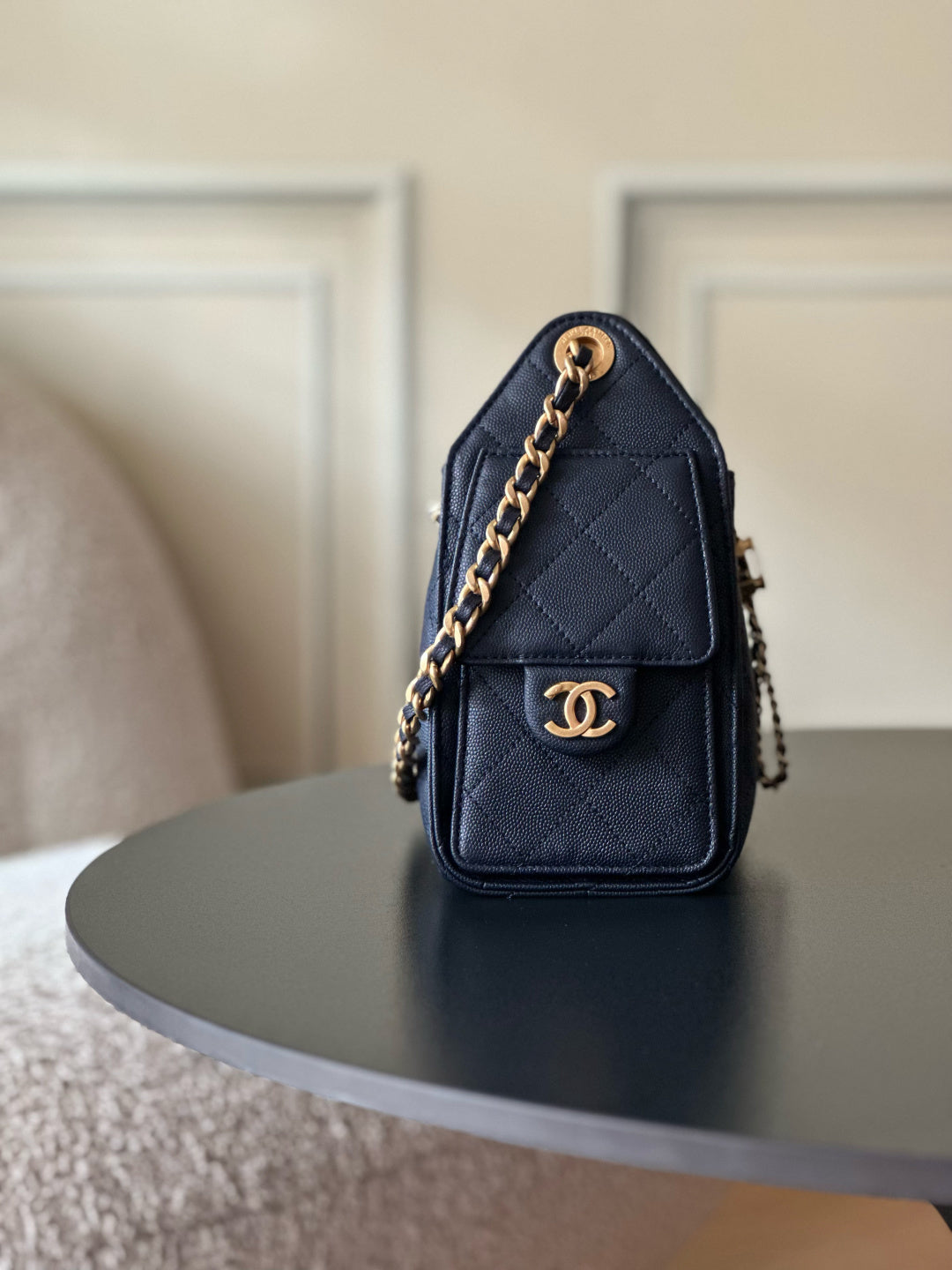 CC 26c Hobo Bag 22cm Navy Blue Caviar Leather GHW