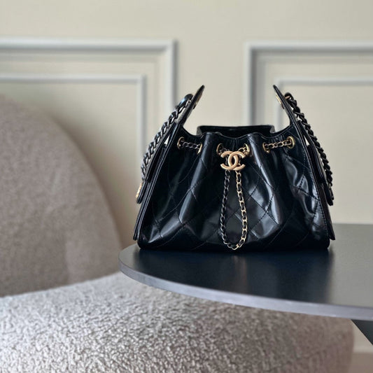 CC 26c Hobo Bag 22cm Black Lambskin GHW+SHW