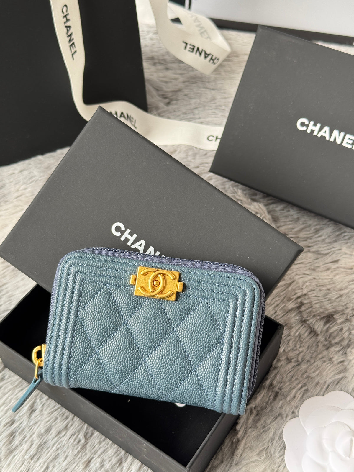 CC Classic Boy Coin Purse Muted Teal Gold-tone Grained Calfskin 242878