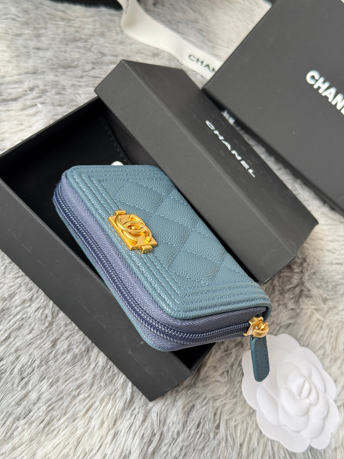 CC Classic Boy Coin Purse Muted Teal Gold-tone Grained Calfskin 242878