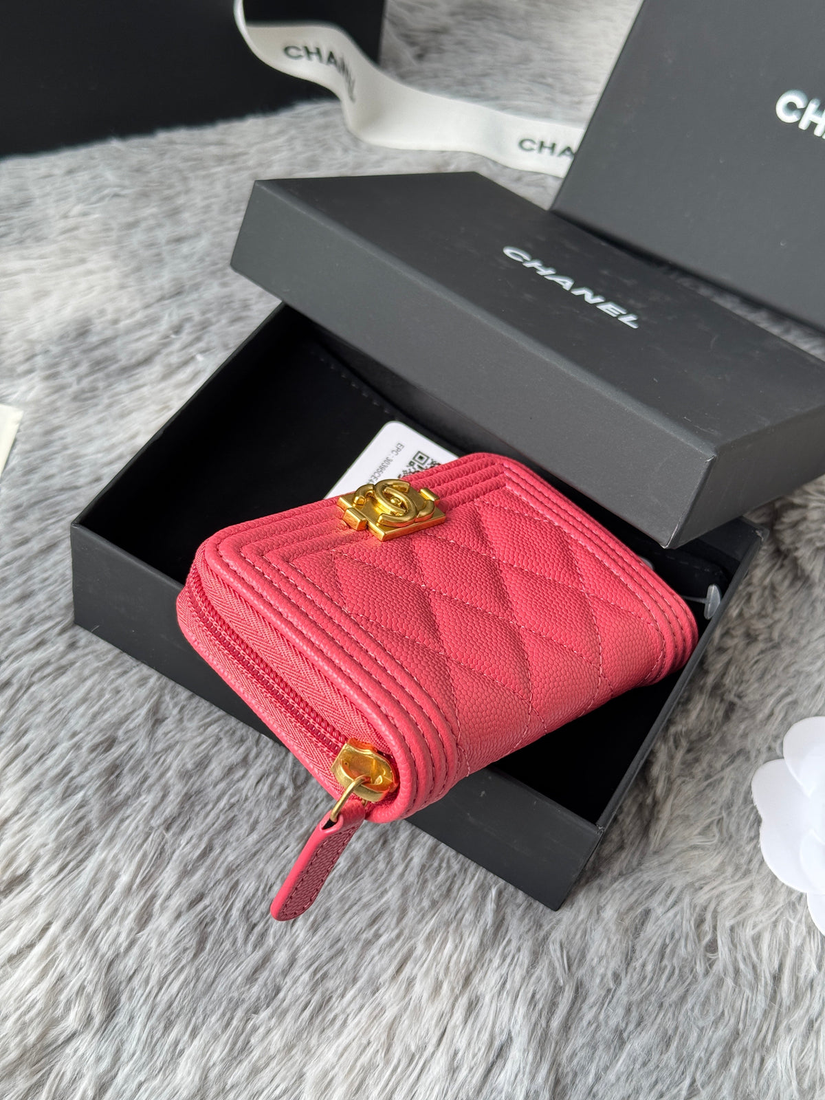 CC Classic Boy Coin Purse Pink Gold-tone Grained Calfskin 242880