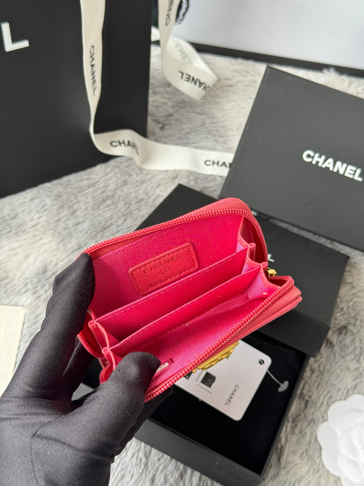 CC Classic Boy Coin Purse Pink Gold-tone Grained Calfskin 242880