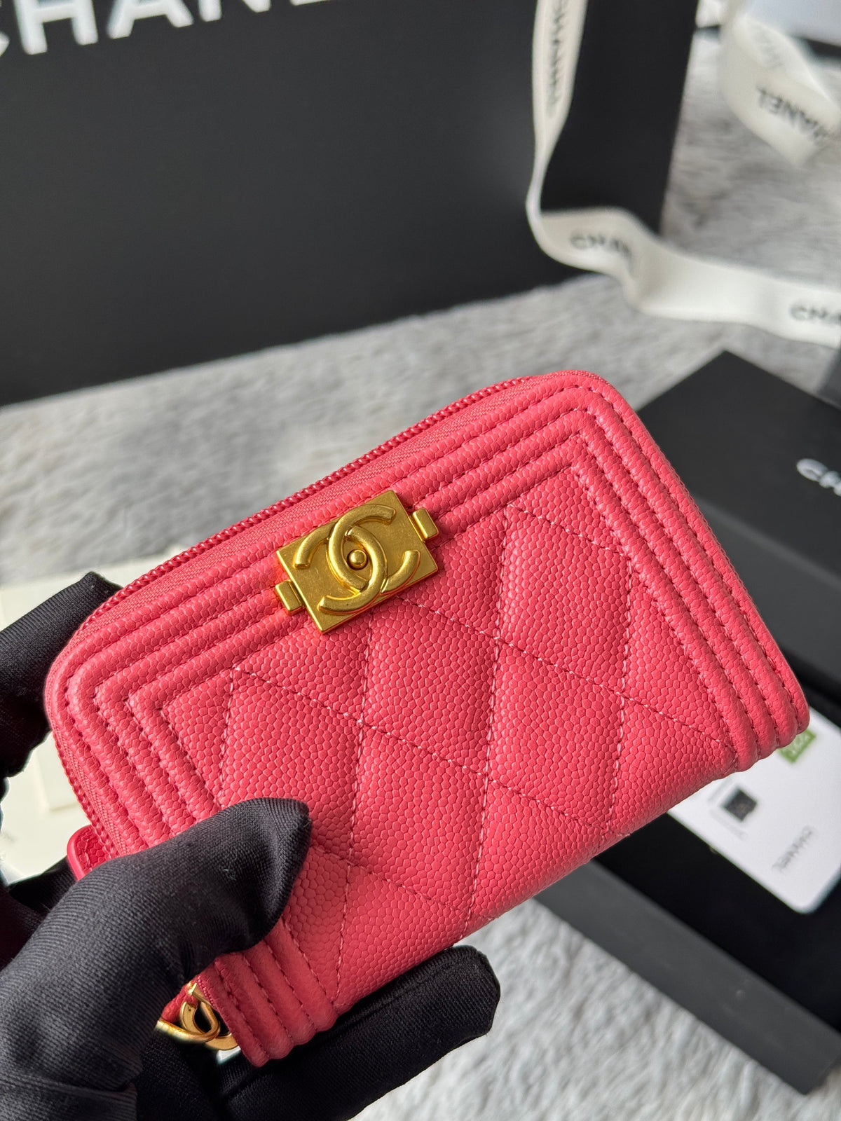 CC Classic Boy Coin Purse Pink Gold-tone Grained Calfskin 242880