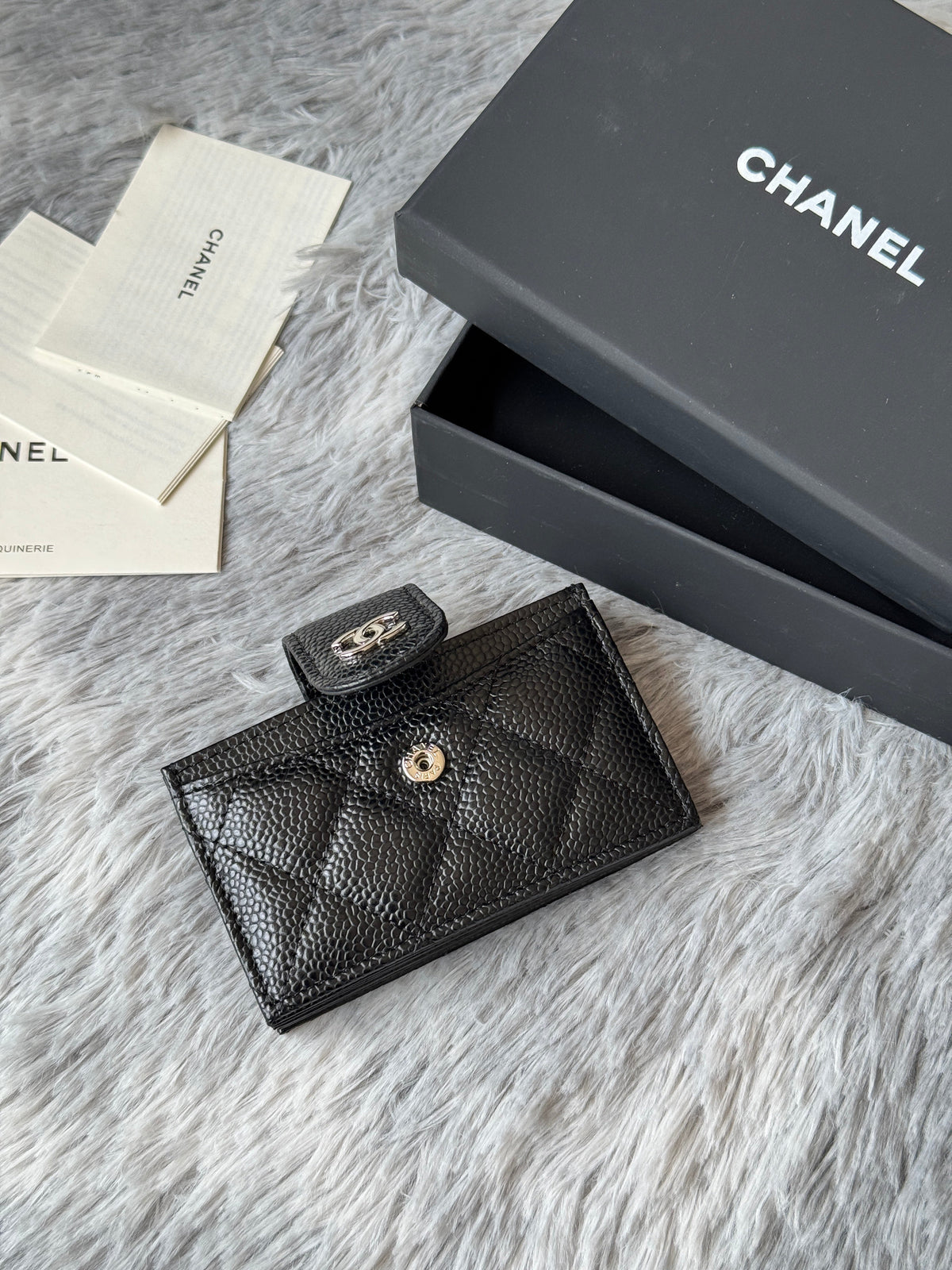 CC Accordion Card Holder Black Sliver-tone Metal Caviar 242646