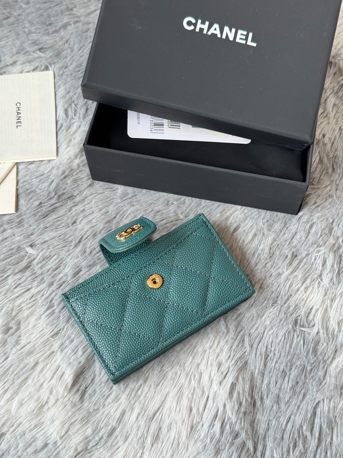 CC Accordion Card Holder Green Gold-tone Metal Caviar 242655