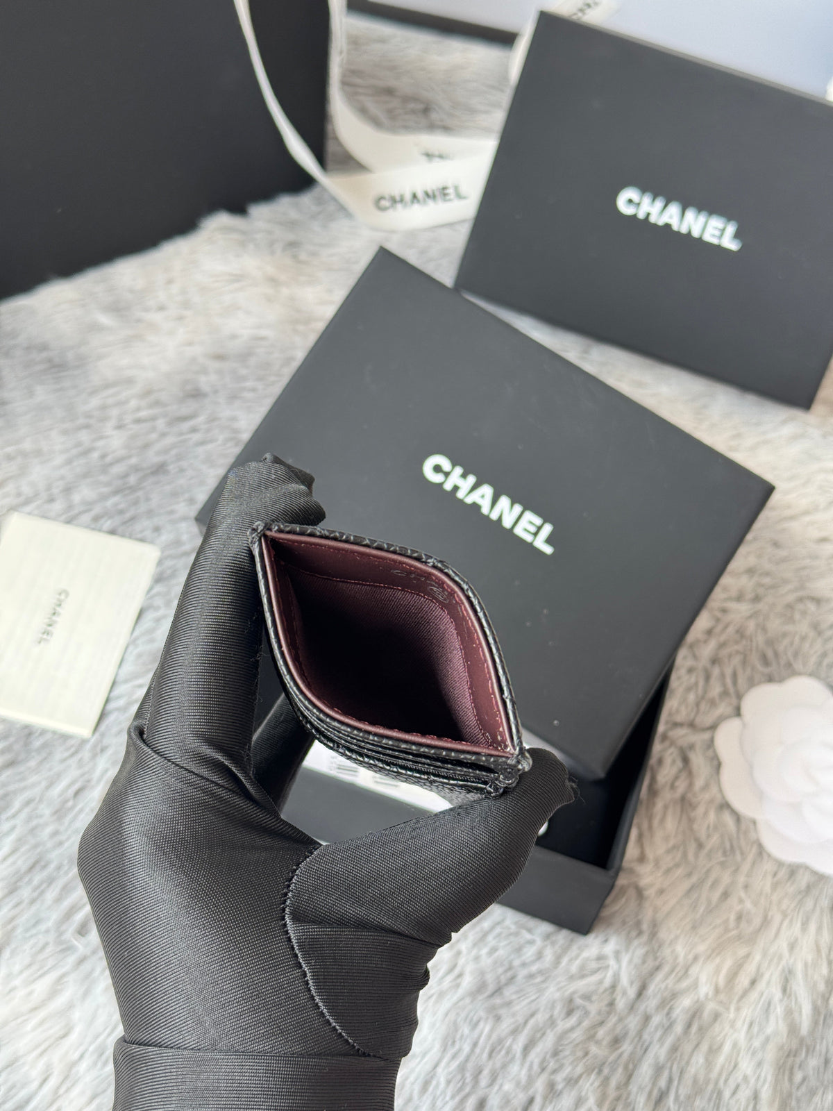 CC Carld Holder Black Sliver-tone Metal Grain Calfskin 242678