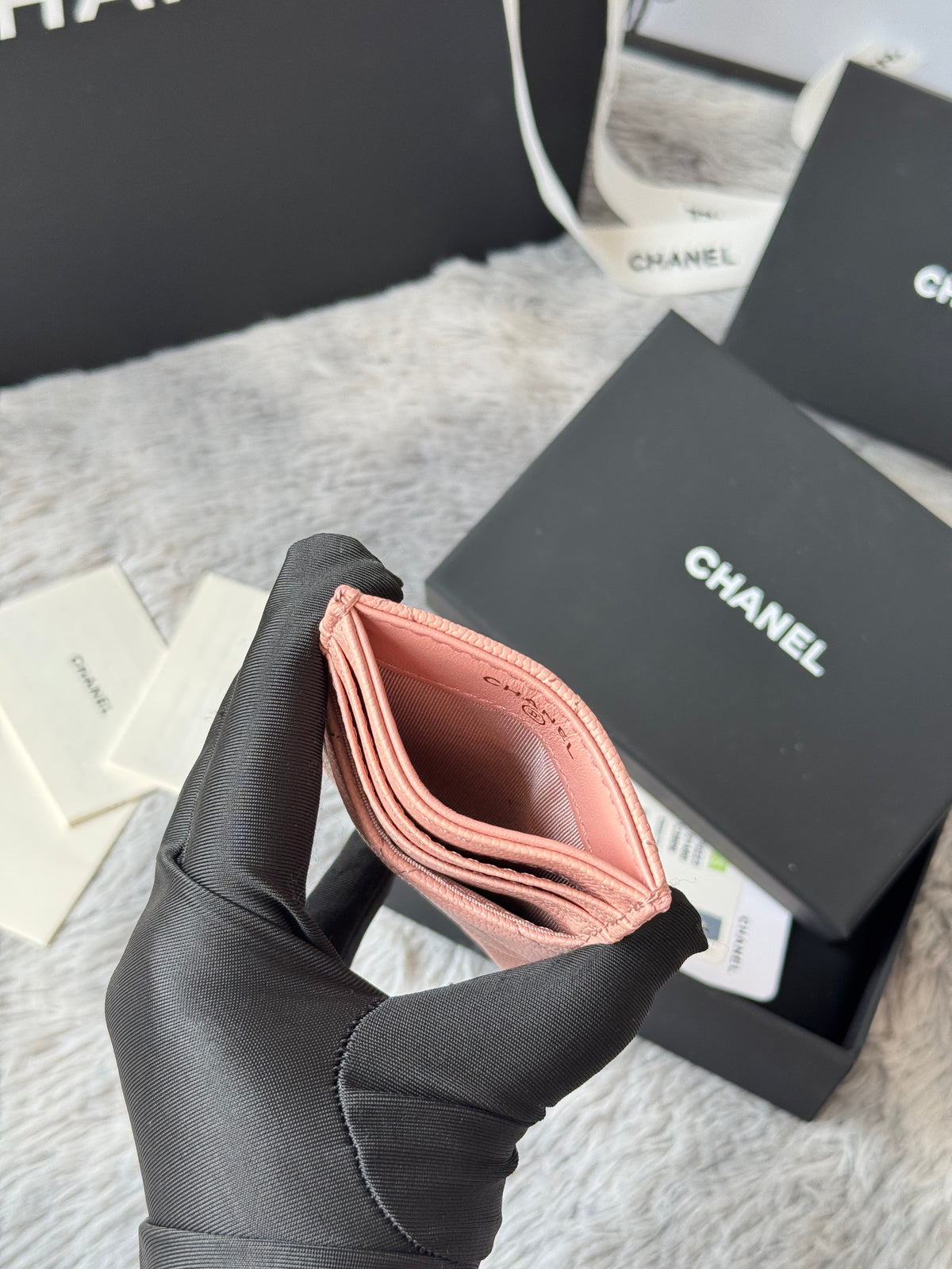 CC Carld Holder Light Pink Grain Calfskin 242692