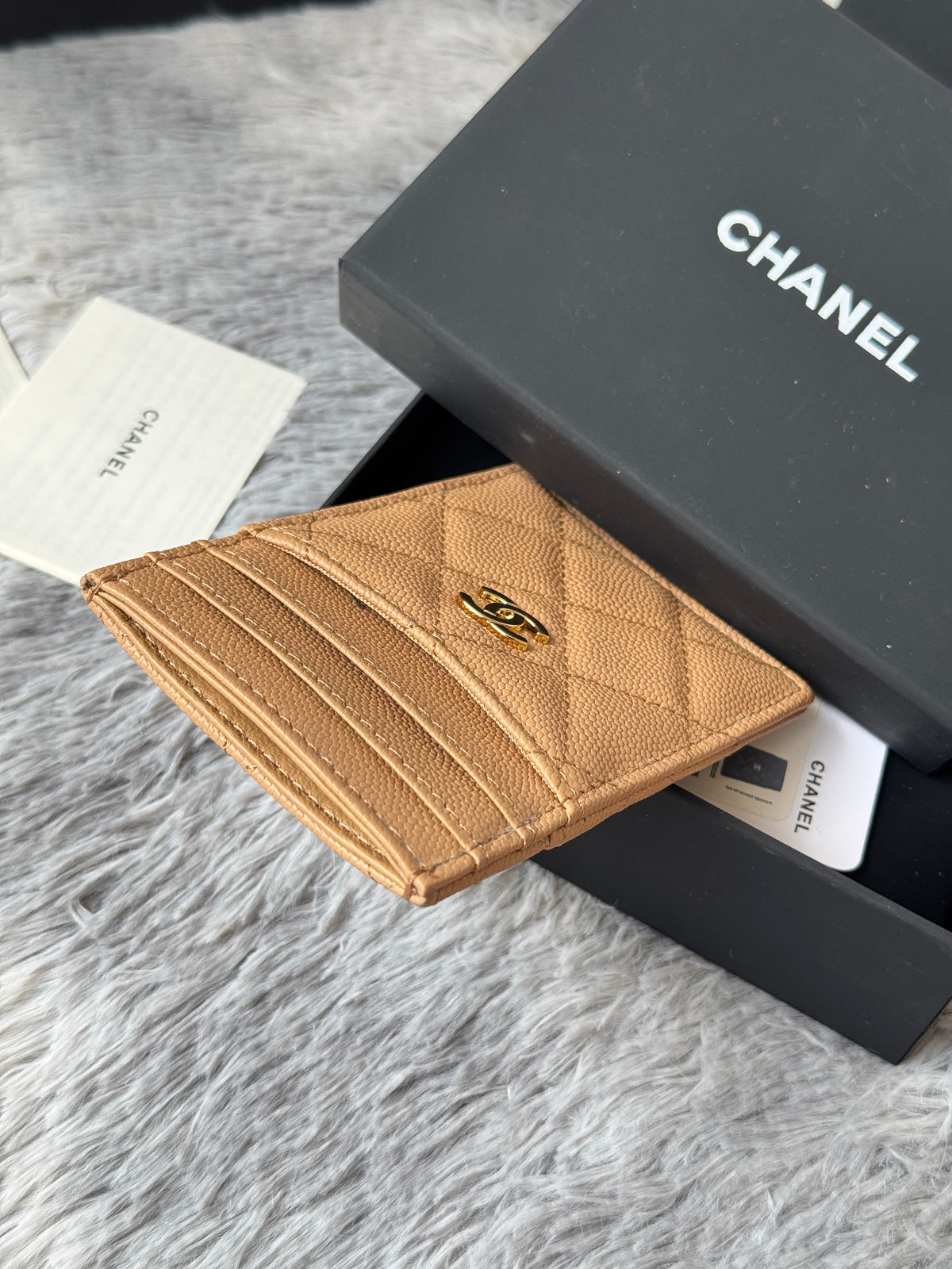 CC Carld Holder Beige Grain Calfskin 242694