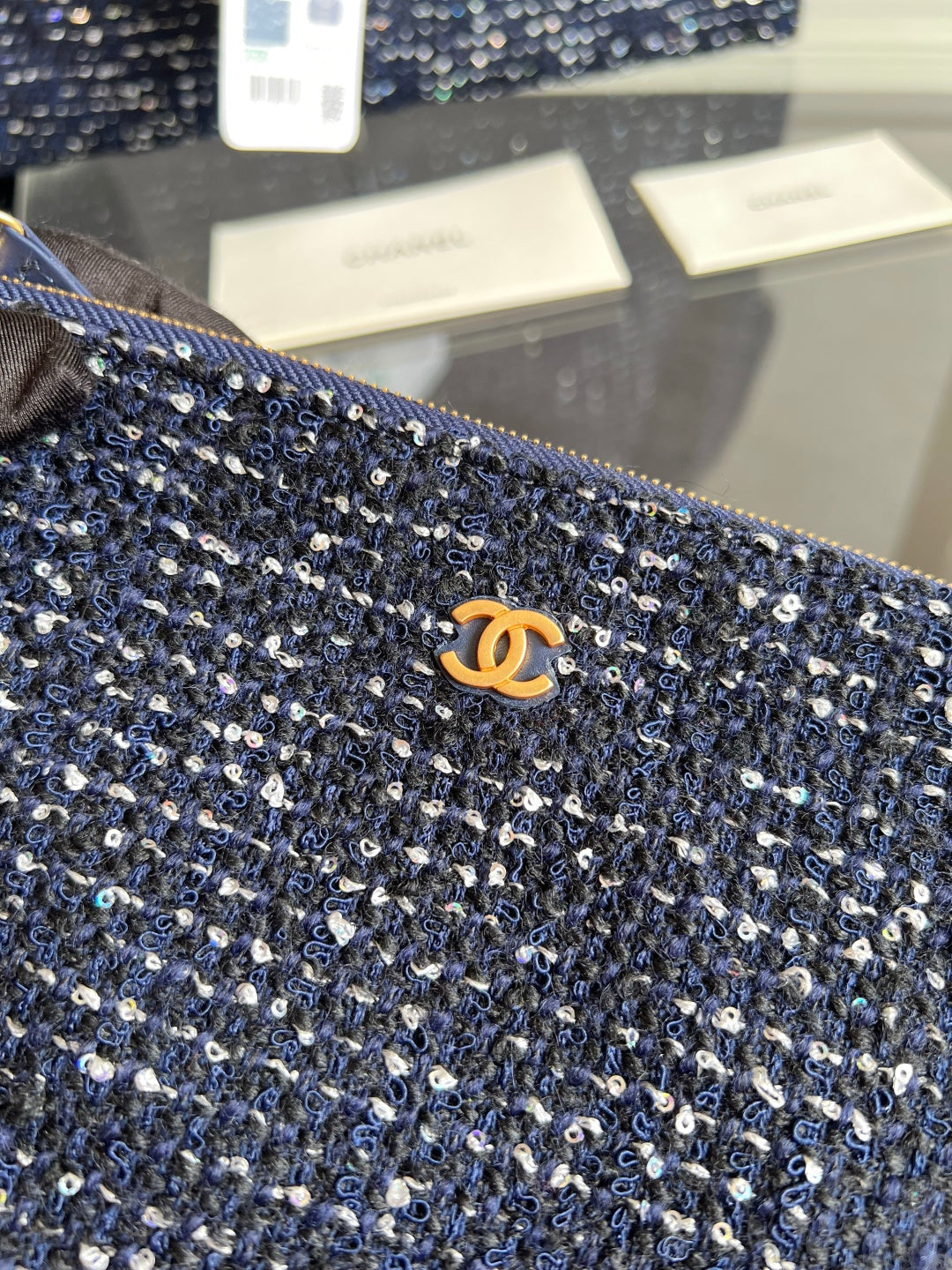 Chanel 25s Hobo Bag 40 In Navy Blue Tweed With Gold Hardware