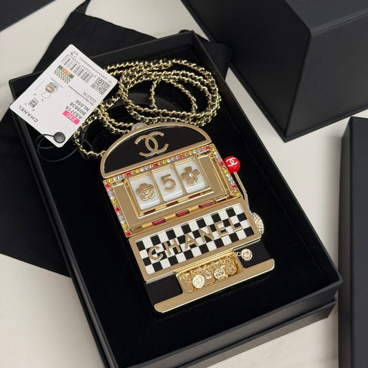 CC Resin Crystal Slot Machine Minaudiere Black Gold White Red Steel Cowhide Rhinestones