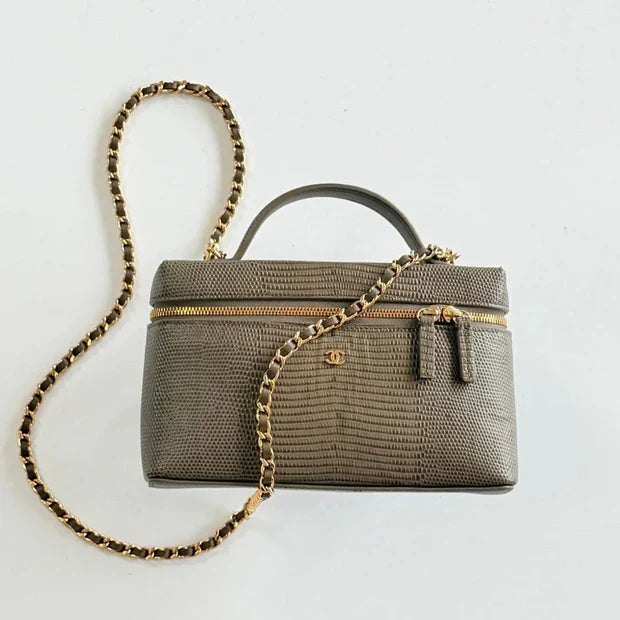 Chanel 2026 Top Handle Vanity Bag 19cm Olive Lizard Embossed Leather