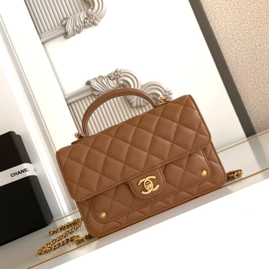 CC Handle Bag 19cm Double C Camel Lambskin Gold Hardware