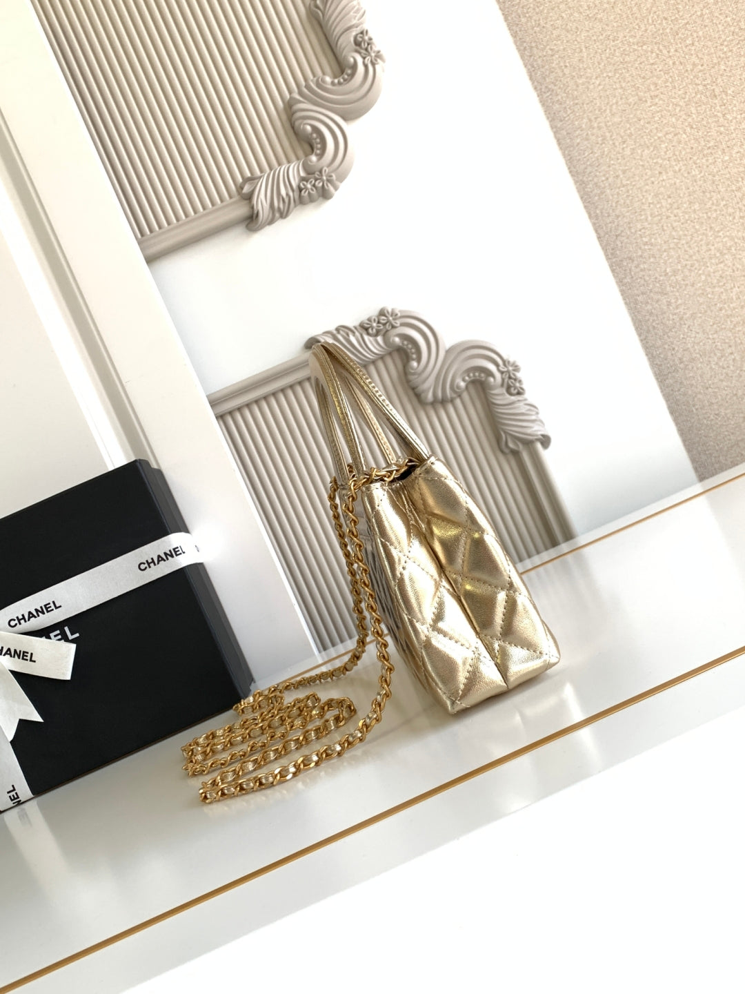 cc 24a nano 19cm kelly shopper bag metallic gold lambskin