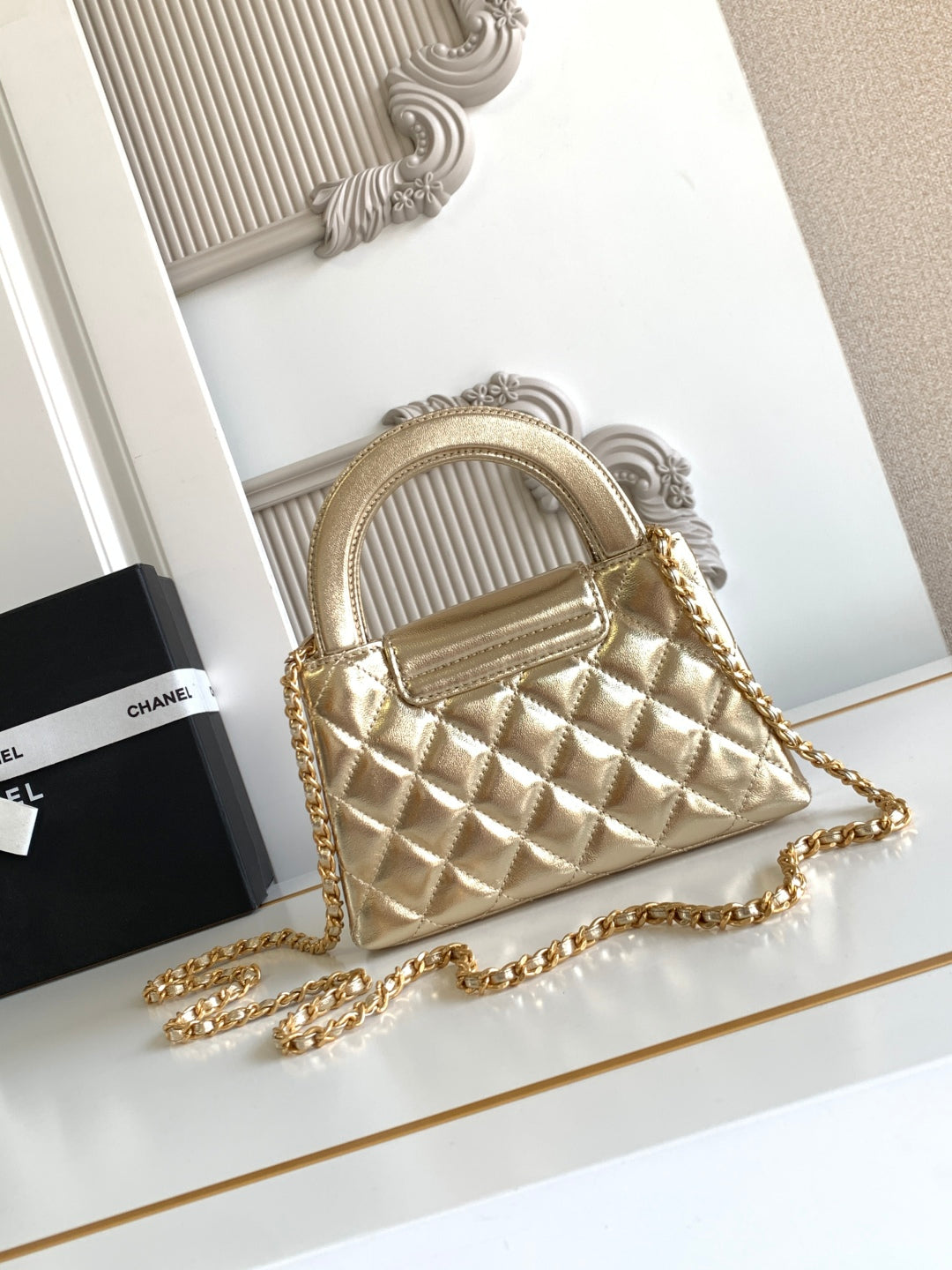 cc 24a nano 19cm kelly shopper bag metallic gold lambskin