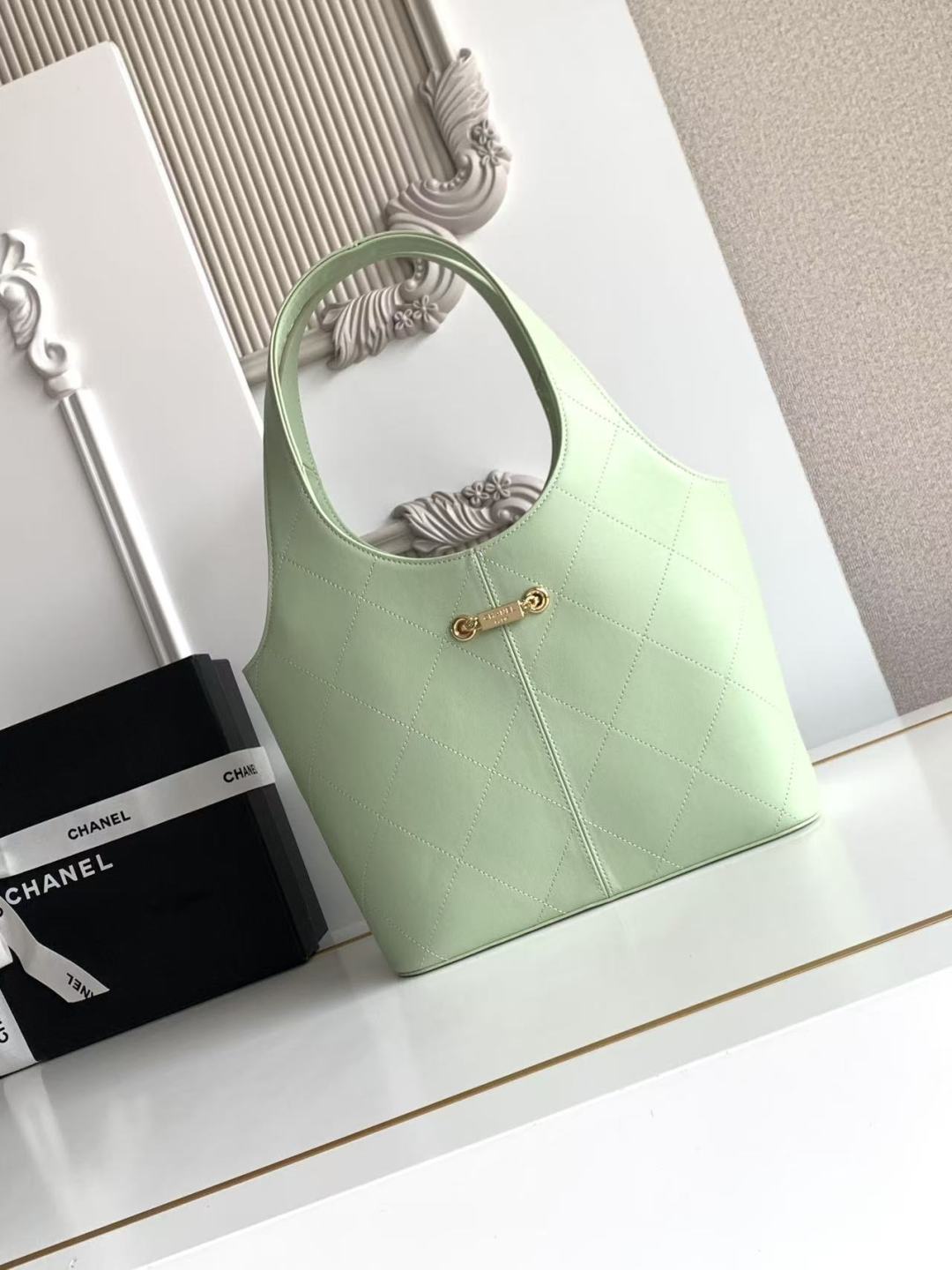 Chanel 2026 Basket Hobo Bag 35cm Matcha Green Calfskin
