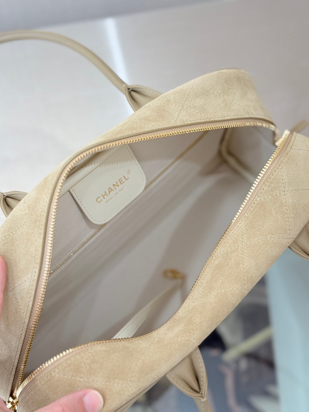 CC Maxi Bowling Bag 35.5cm Light Beige Suede