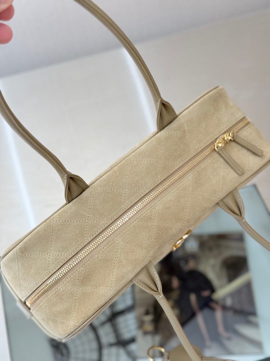 CC Maxi Bowling Bag 35.5cm Light Beige Suede