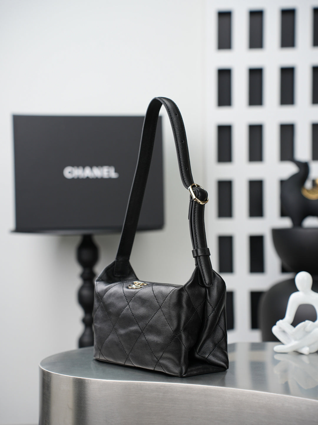 CC 26s Maxi Small Hobo Bag Black Shiny Lambskin GHW