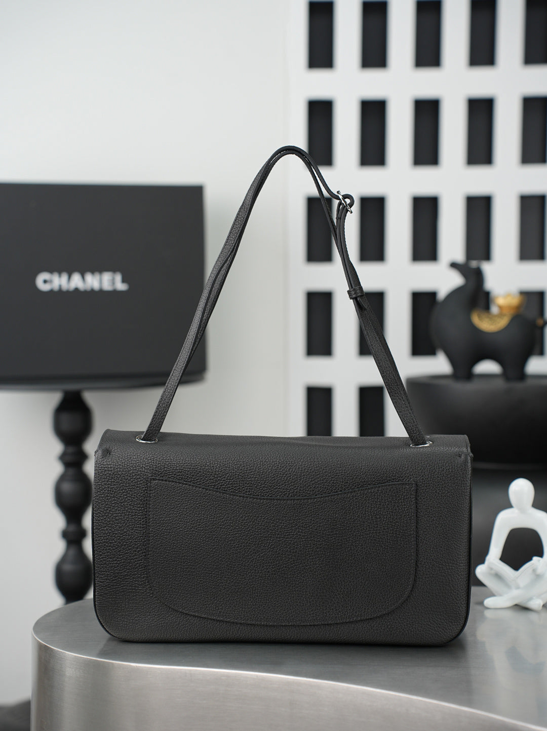 CC 26s Maxi Flap Bag 32cm Black Calfskin SHW