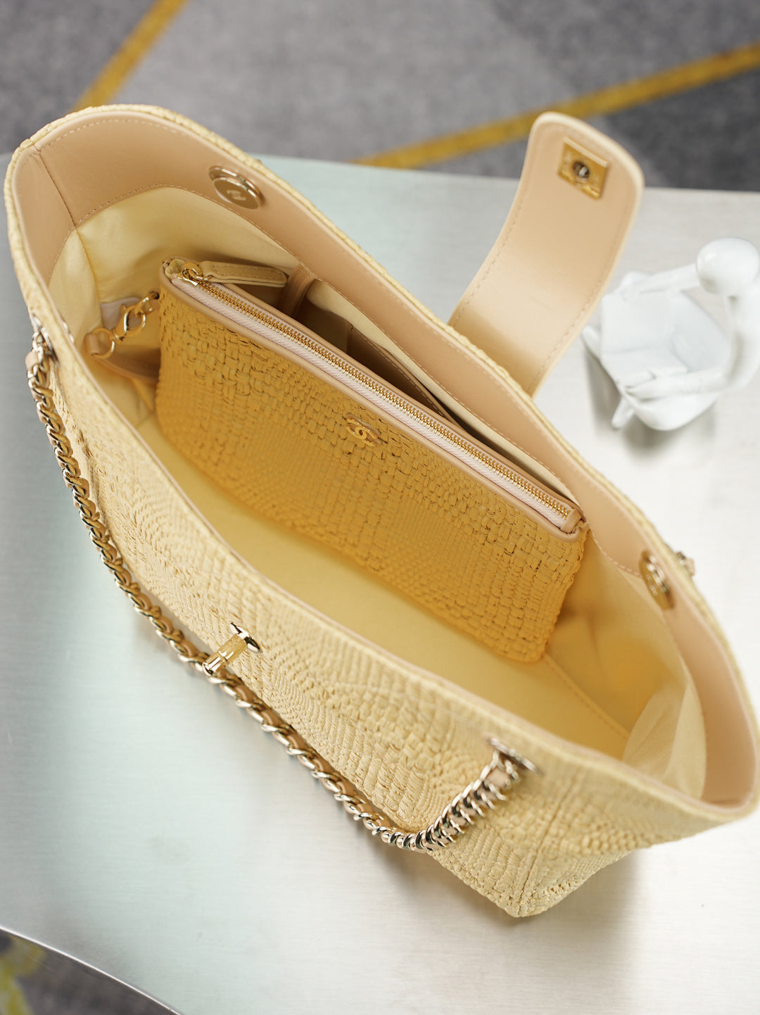 CC Shopping Bag 32cm Beige Braided Raffia
