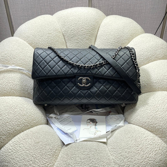 Chanel 26s Flap Bag 46 In Black Caviar Calfskin