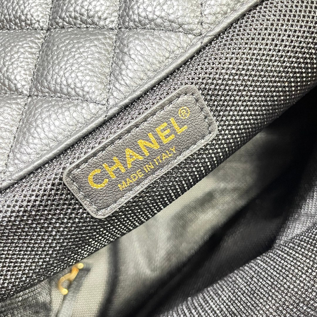 Chanel 26s Flap Bag 46 In Black Caviar Calfskin With Gold Hardware