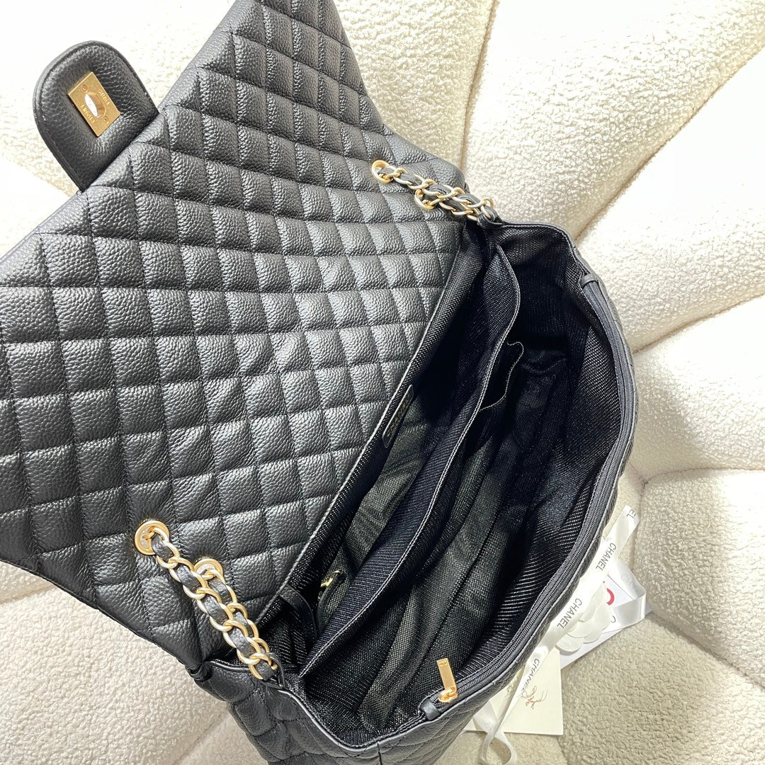 Chanel 26s Flap Bag 46 In Black Caviar Calfskin With Gold Hardware