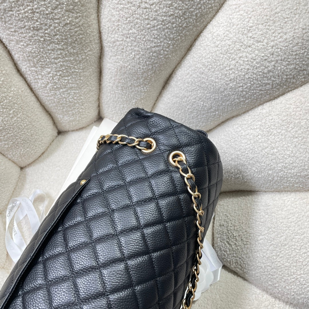 Chanel 26s Flap Bag 46 In Black Caviar Calfskin With Gold Hardware