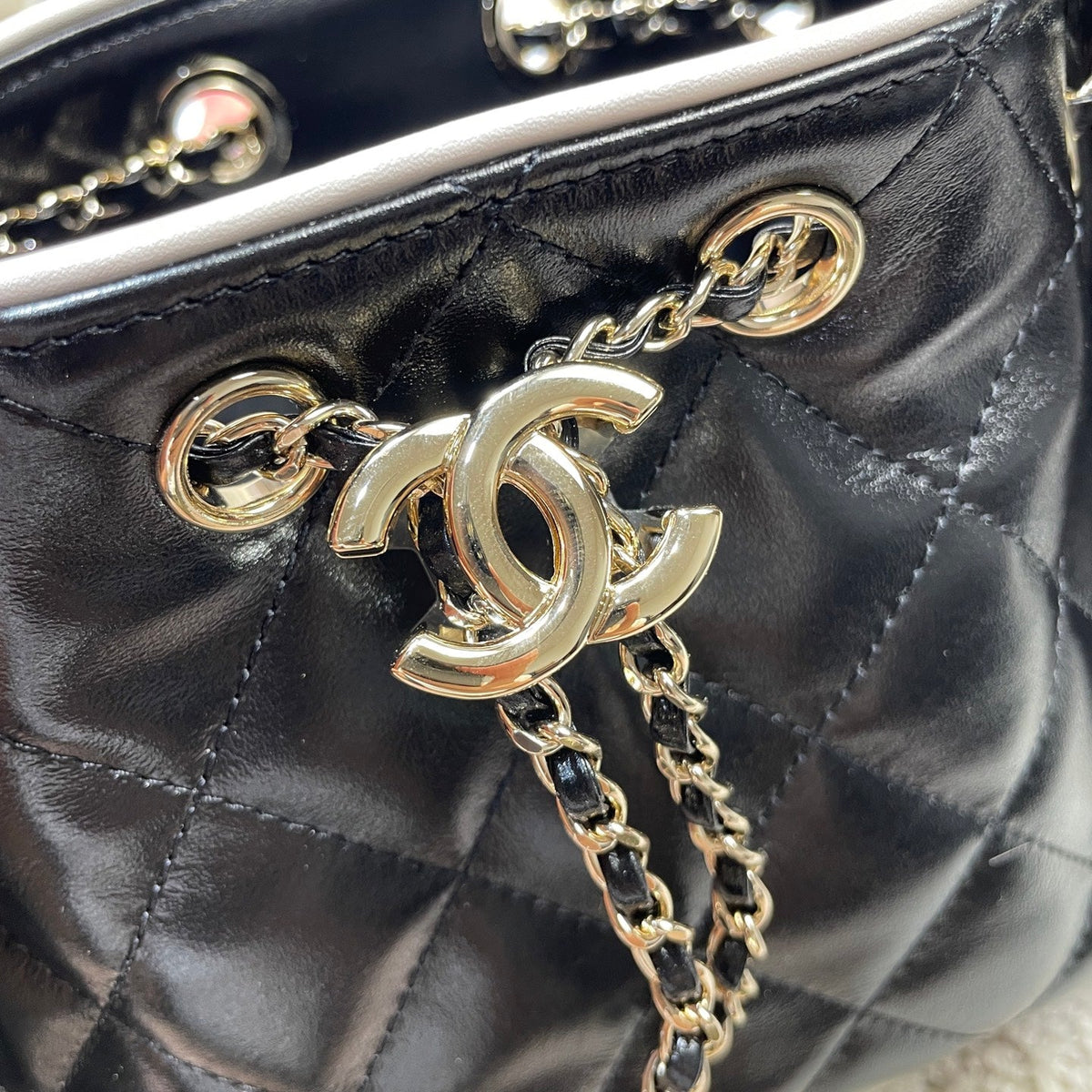 CC 25 Mini Handbag 22cm Black White Quited Lamnskin