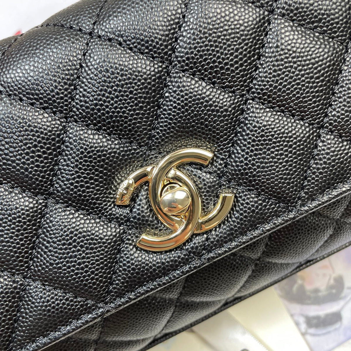 CC 26P Horizontal Coco Handle 32cm Black Quited Caviar Leather  Light Gold 286342