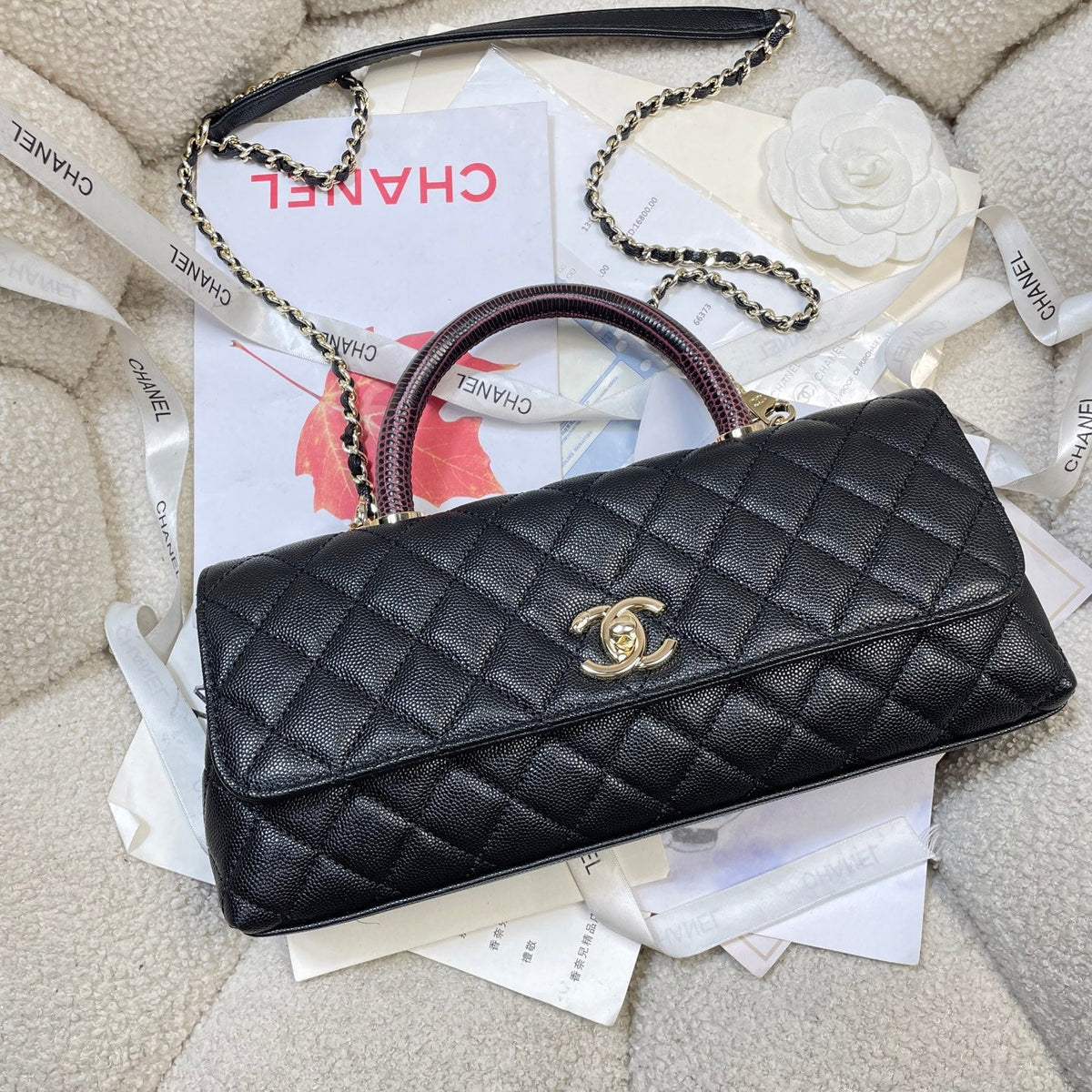 CC 26P Horizontal Coco Handle 32cm Black Quited Caviar Leather  Light Gold 286342
