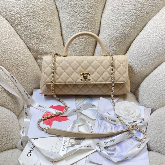 CC 26P Horizontal Coco Handle 32cm Beige Quited Caviar Leather