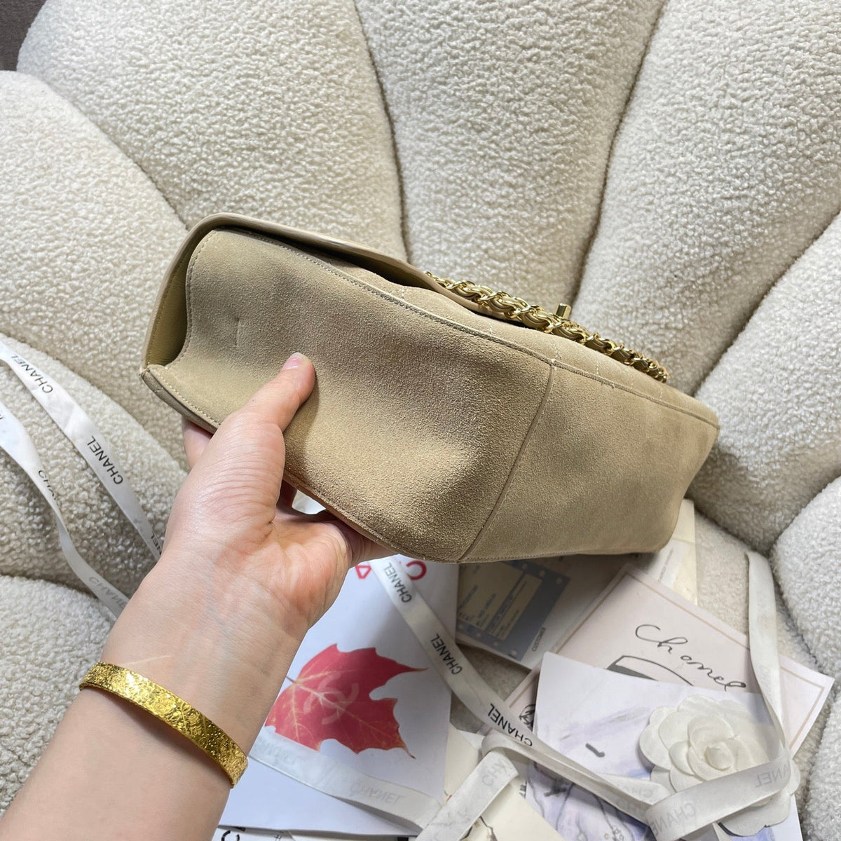 CC Shopping Tote Bag 33cm Khahi Quilted Suede