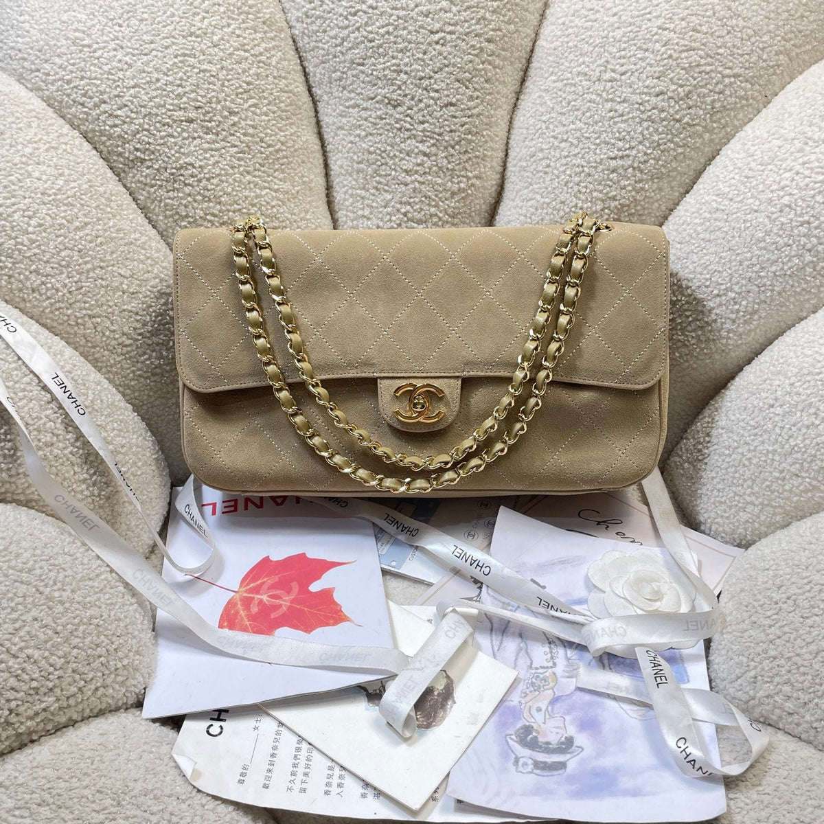 CC Shopping Tote Bag 33cm Khahi Quilted Suede
