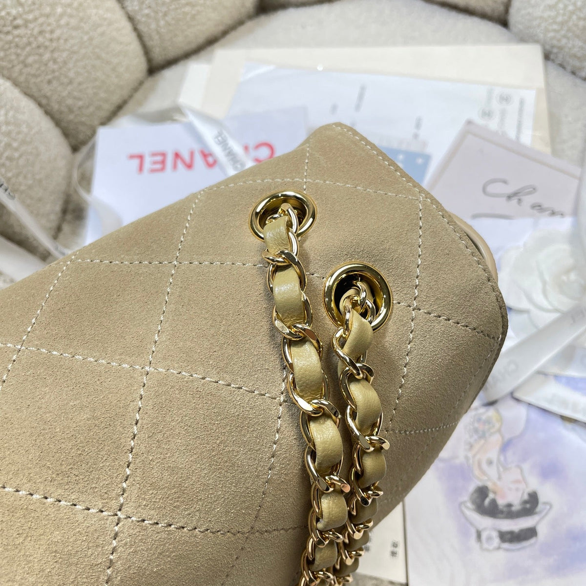 CC Shopping Tote Bag 33cm Khahi Quilted Suede
