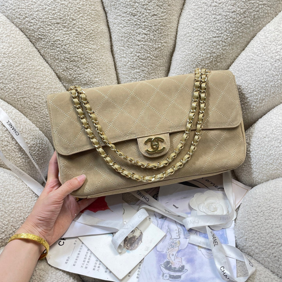 CC Shopping Tote Bag 33cm Khahi Quilted Suede