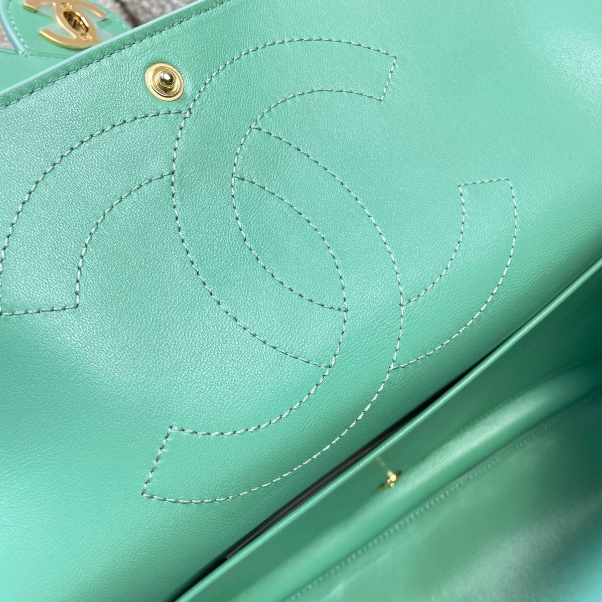 CC Shopping Tote Bag 33cm Seafoam Green Quilted Suede