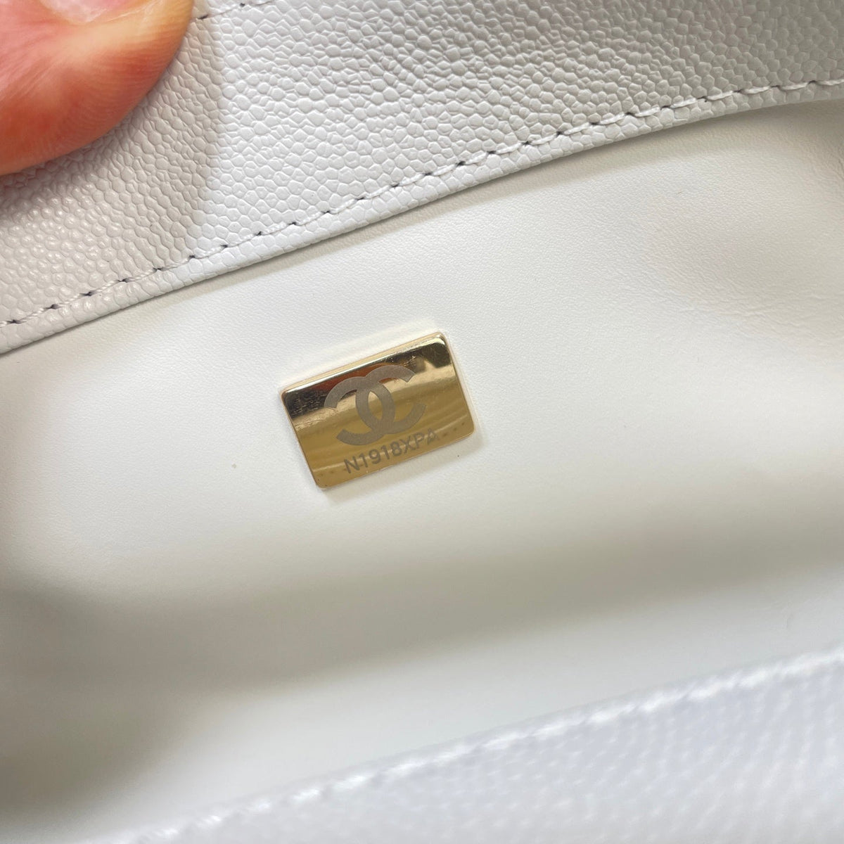CC Maxi Flap Bag with Top Handle 31.5cm White Quited Caviar Leather