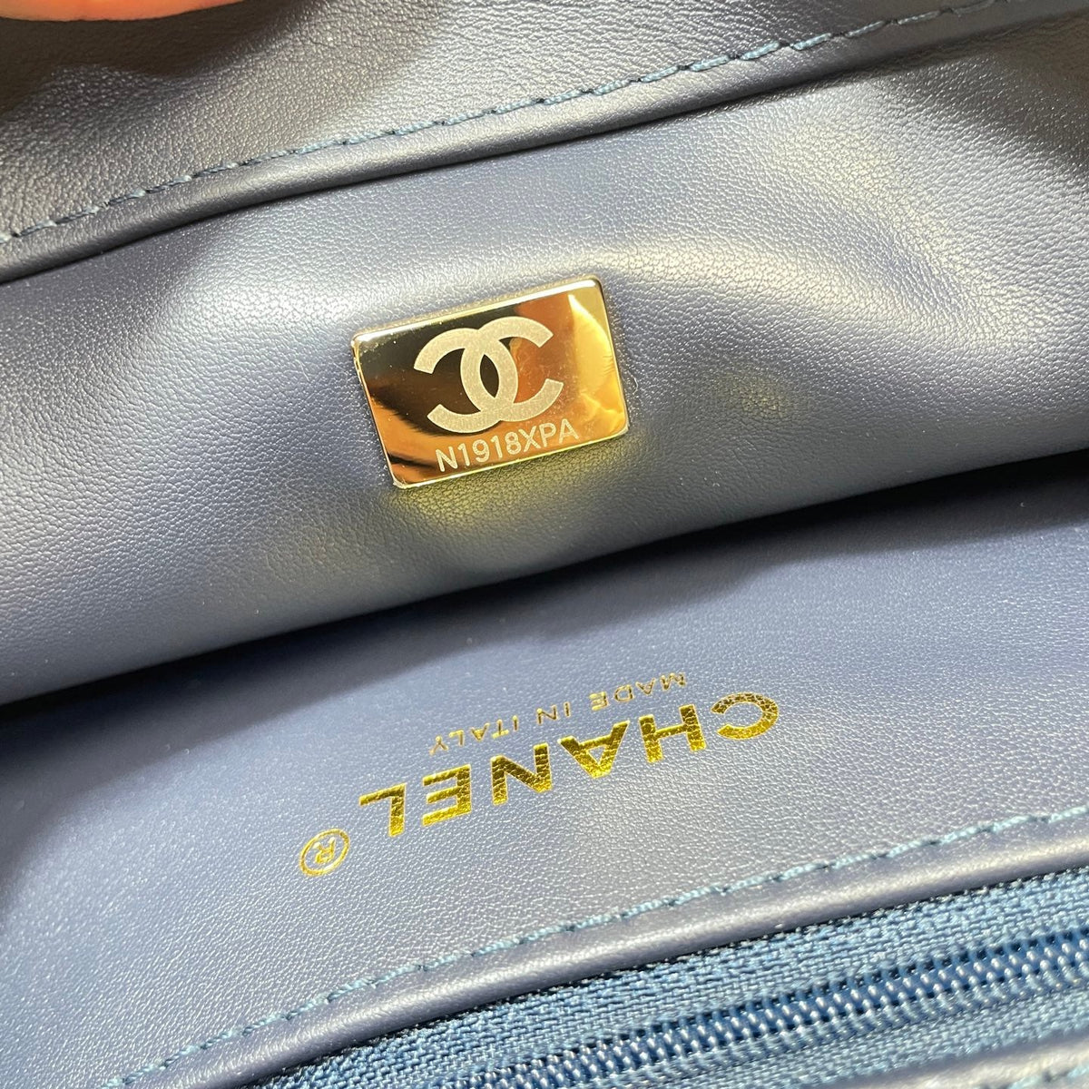 CC Maxi Flap Bag with Top Handle 31.5cm Blue Denim