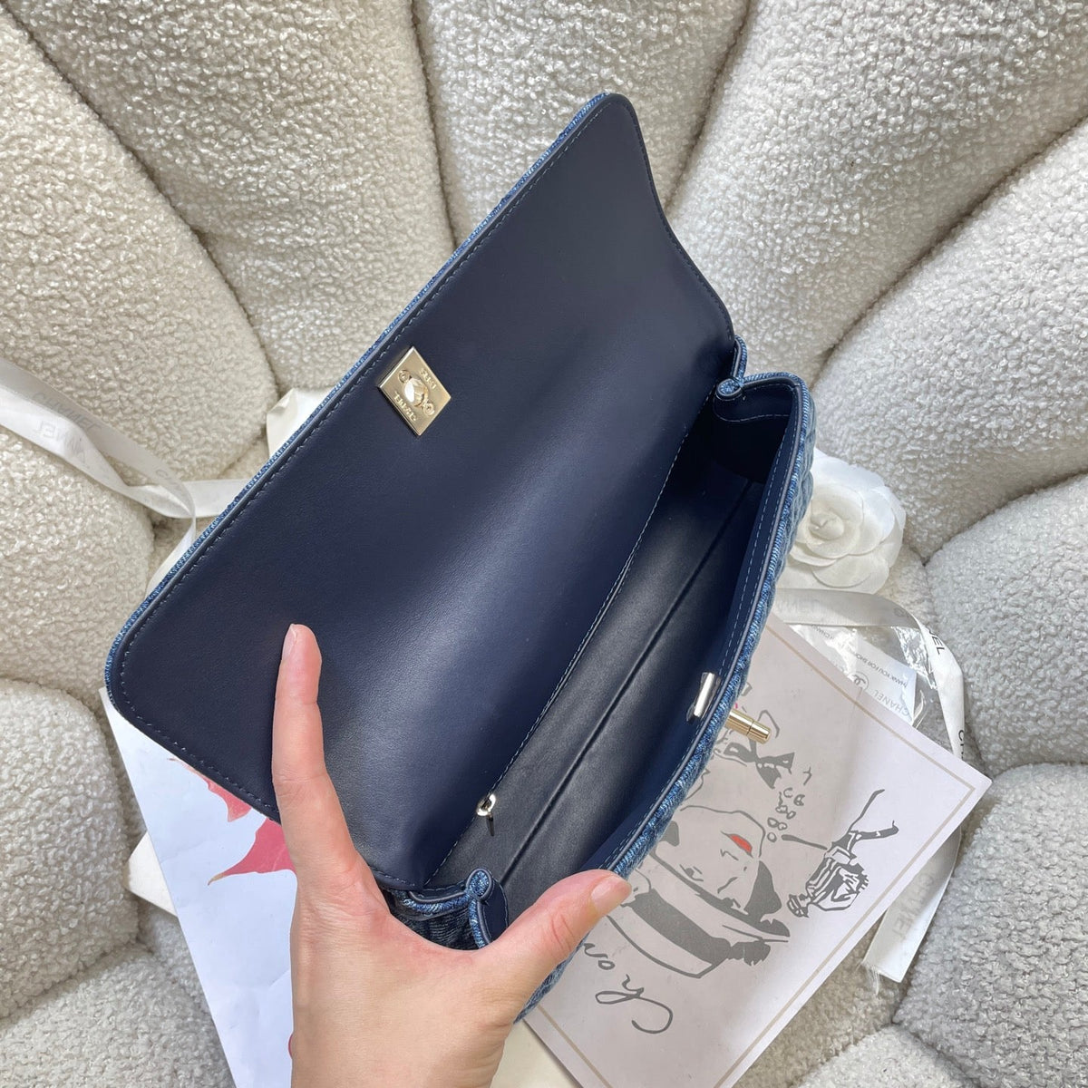 CC Maxi Flap Bag with Top Handle 31.5cm Blue Denim