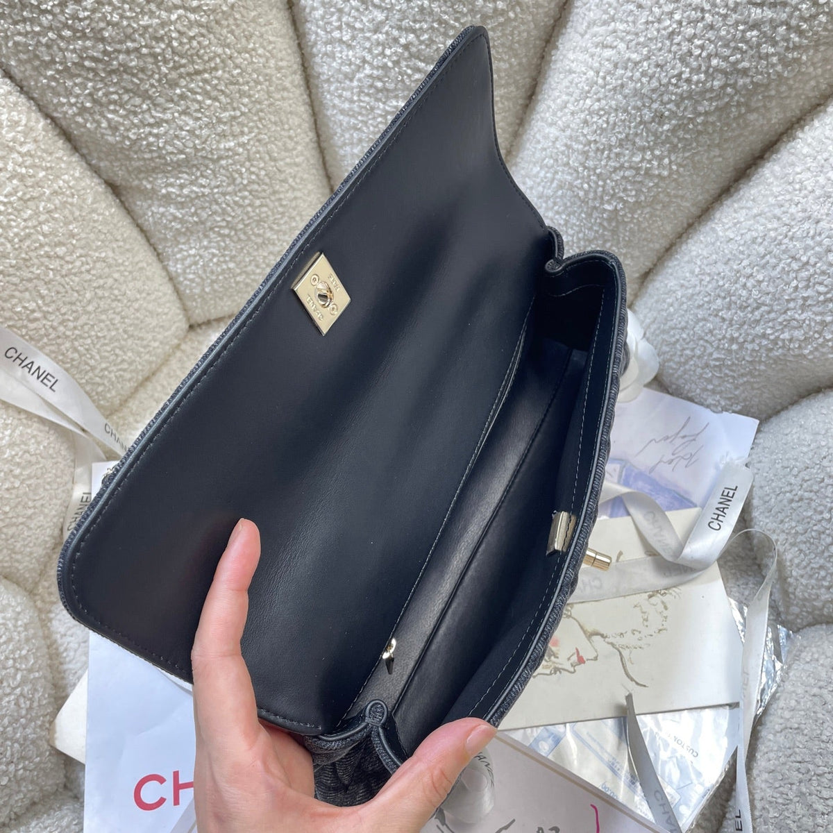 CC Maxi Flap Bag with Top Handle 31.5cm Black Denim