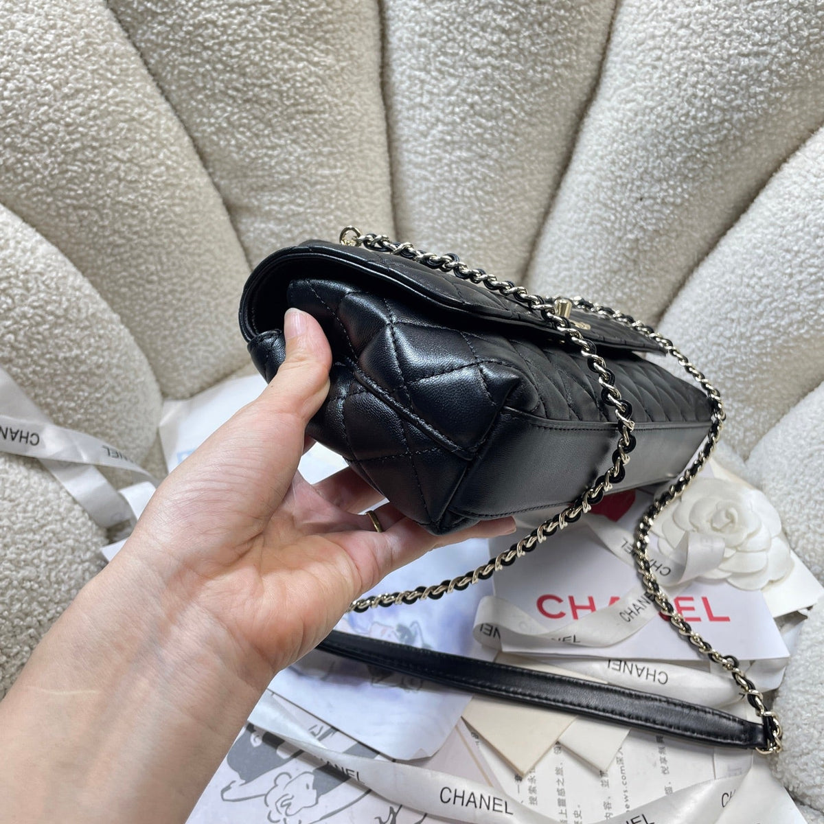 CC Maxi Flap Bag with Top Handle 31.5cm Black Lambskin