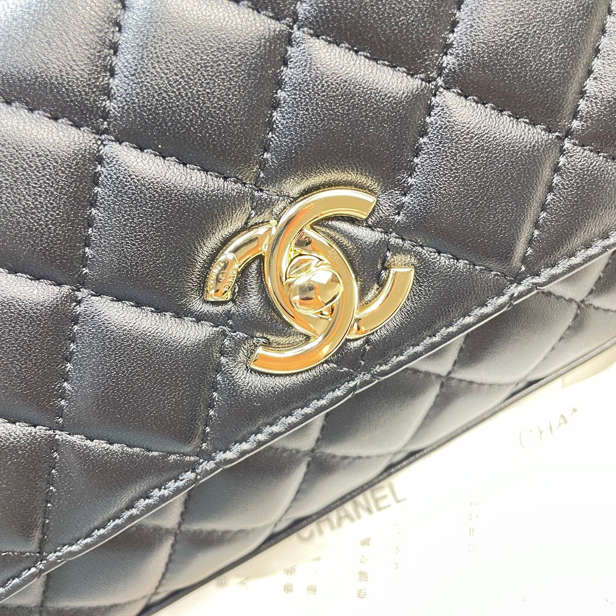 CC Maxi Flap Bag with Top Handle 31.5cm Black Lambskin