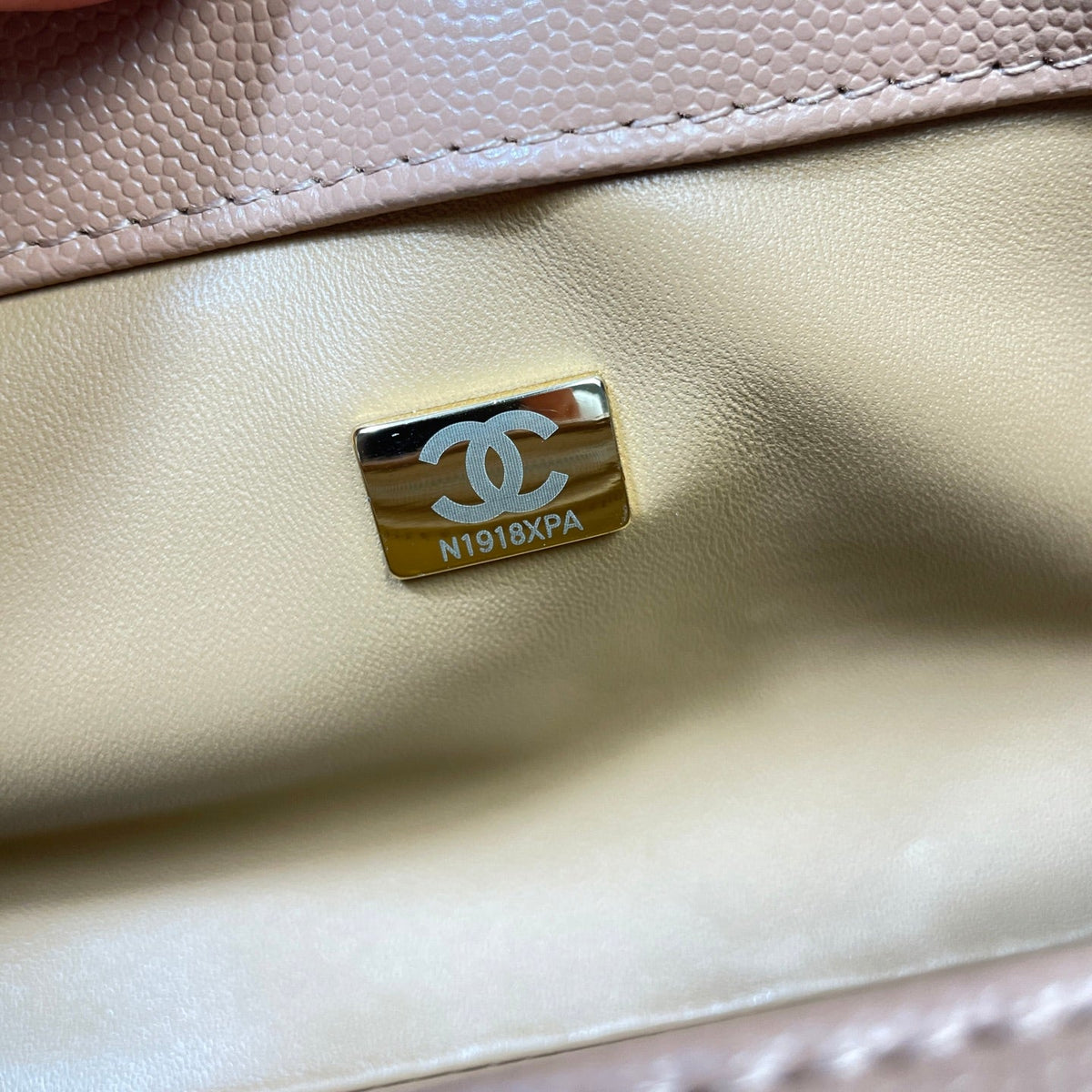 CC Maxi Flap Bag with Top Handle 31.5cm Tan Quited Caviar Leather