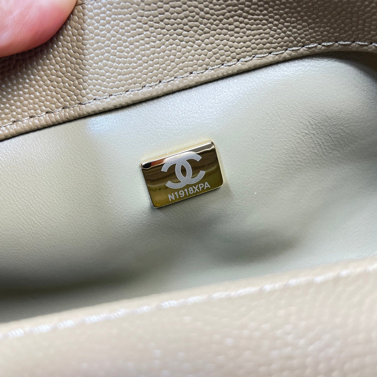 CC Maxi Flap Bag with Top Handle 31.5cm Khaki Quited Caviar Leather