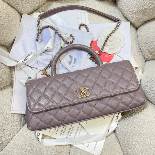 CC Maxi Flap Bag with Top Handle 31.5cm Light Slate Gray Quited Caviar Leather