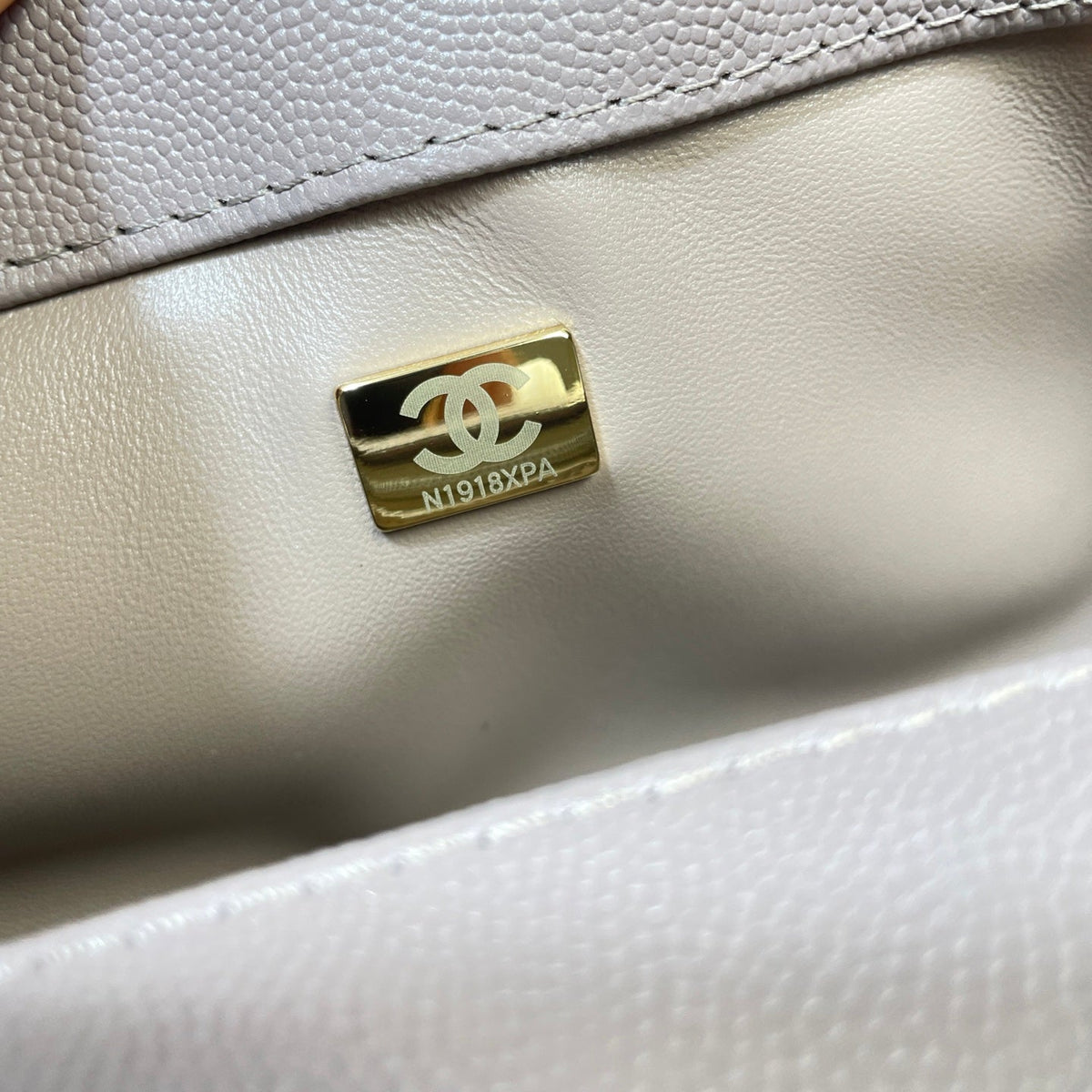 CC Maxi Flap Bag with Top Handle 31.5cm Light Slate Gray Quited Caviar Leather