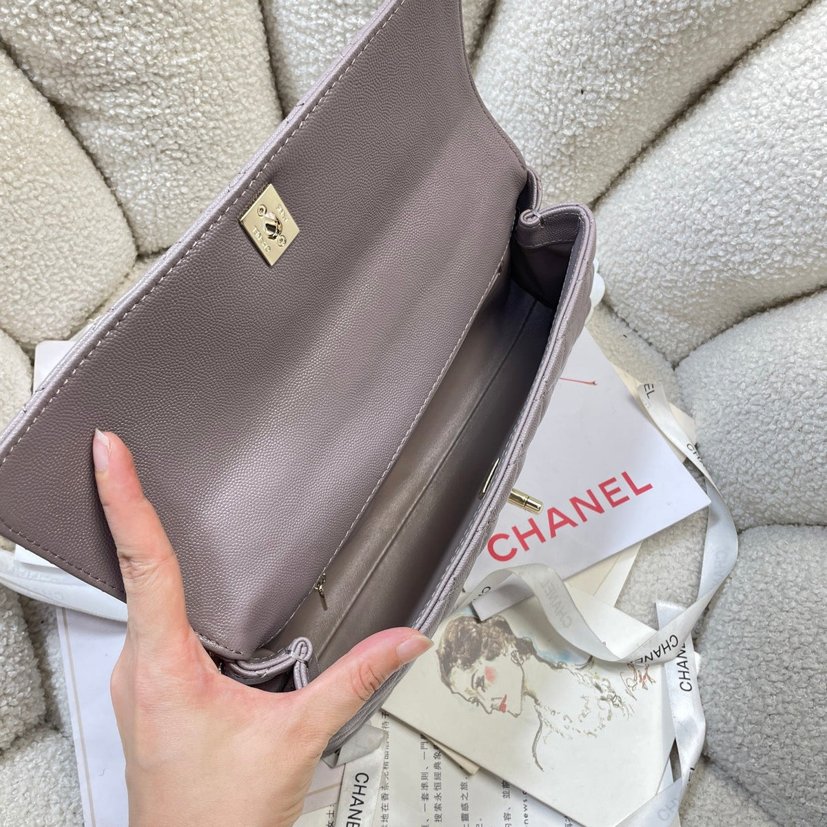 CC Maxi Flap Bag with Top Handle 31.5cm Light Slate Gray Quited Caviar Leather