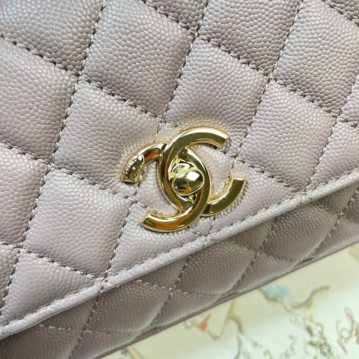CC Maxi Flap Bag with Top Handle 31.5cm Light Slate Gray Quited Caviar Leather